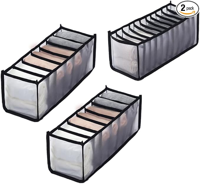 HSLFUAI 3 Pack Drawer Organizer for Underwears, Sock,Tie Foldable Closet Organizer Drawer Soft Fabric Dresser Drawer Divider Bins for Underwear Socks Ties(3PCS Underware+Socks)