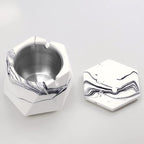 FREELOVE Concrete Ashtray with Lid & Stainless Steel Ashtrays for Cigarettes, Cement Ash Tray Smoking Holder Indoor Smokeless Outdoor Windproof Patio Home Office Cool Decor(White Marble, Large)