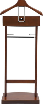 Valet Stand for Men, Valet Chair Clothes Butler with Storage Drawer,Vintage Brown Wood & Iron Bronze Suit Rack, Suit Valet Stands,Modern Valet Stand for Living Room Bedroom Entryway Home Office