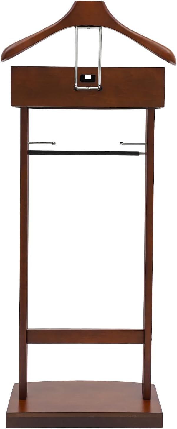 Valet Stand for Men, Valet Chair Clothes Butler with Storage Drawer,Vintage Brown Wood & Iron Bronze Suit Rack, Suit Valet Stands,Modern Valet Stand for Living Room Bedroom Entryway Home Office