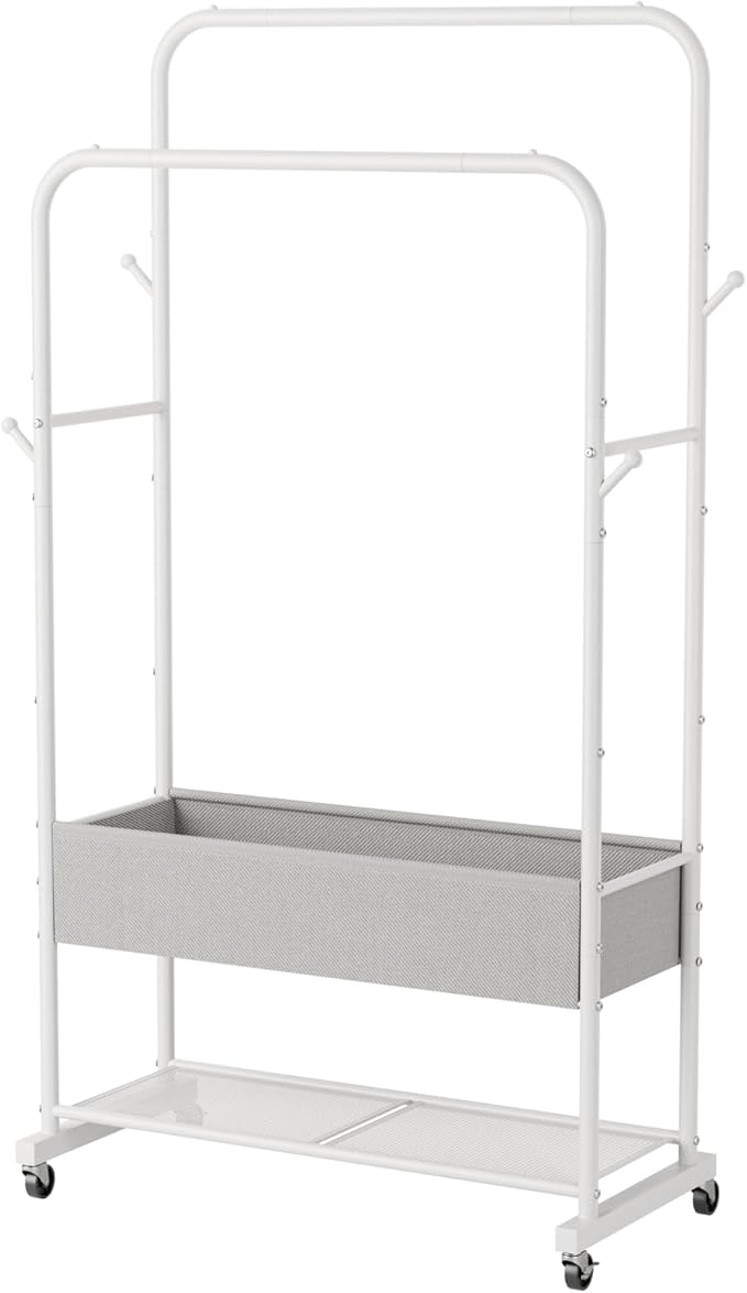 Clothes Garment Coat Rack Drying Clothing Racks Metal Freestanding for Hanging Clothes Portable Closet for Laundry Bedroom White