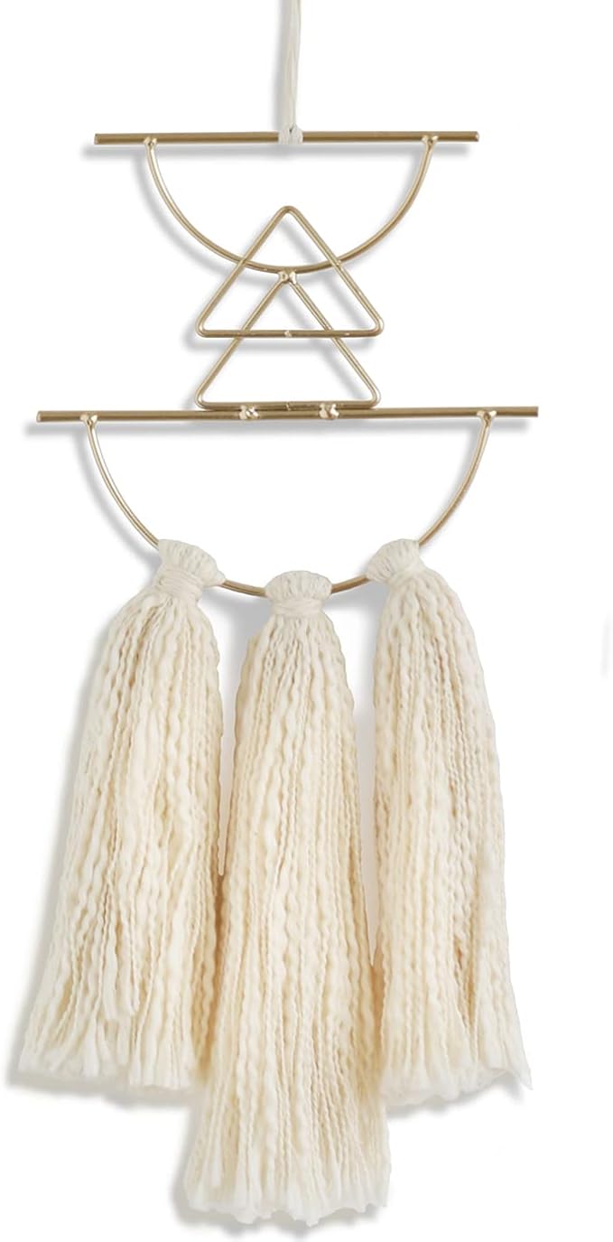 IOWER Boho Wall Decor Macrame Wall Hanging Small Metal Wall Art Cute Wall Decor For Living Room Bedroom(Ivory, 13"Lx4.7"w)