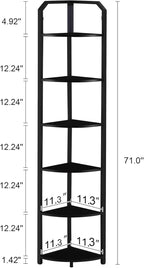MNEETRUNG 71" Corner Shelf,6 Tier Industrial Corner Bookshelf, Freestanding Shelf Stand for Small Space,Home Office,Living Room,Bedroom,Black