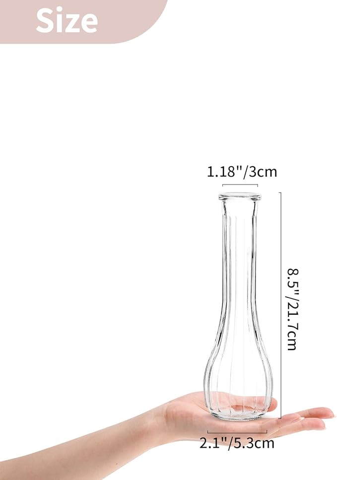 NUPTIO Glass Bud Vases Centerpiece: 3 Pcs Small Flower Vase for Wedding in Bulk - Cute Clear Ribbed Vase for Party Events Home Table Decor