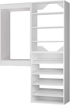 ROOMTEC Modular Closet System, 49" Wall Mounted Closet Organizer with Hanging Rods and Shoe Shelf, Wooden Tower for Walk-In Closets, Wardrobe Storage Kit, White