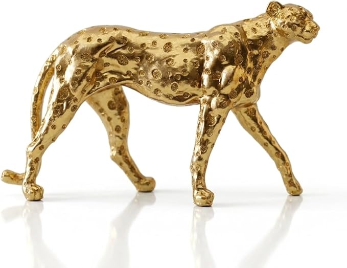 Gold Cheetah Statue Home Decor Modern Resin Leopard Sculpture Geometric Animal Figurine for Living Room Office Tabletop Centerpiece, Large 12.4"