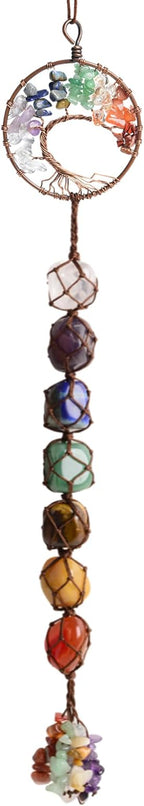 Handmade Crystal Window Car Hanging Ornaments 7 Chakra Home Decoration Feng Shui Ornament Yoga Meditation Car Decoration Tumbled Palm Stones (Style14)