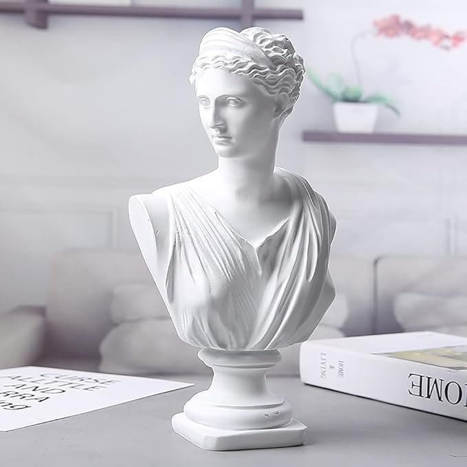11.8 Inch Classic Greek White Athena Woman Bust Statue, Large Resin Roman Goddess Anna Sculpture for Home Décor