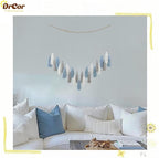 DrCor Dusty Blue Boho Macrame Garland – Serene Wall Hanging for Living Room, Bedroom or Reading Corner, Dorm Room or Study Decor, Coastal Boho Mantel or Entryway Decoration