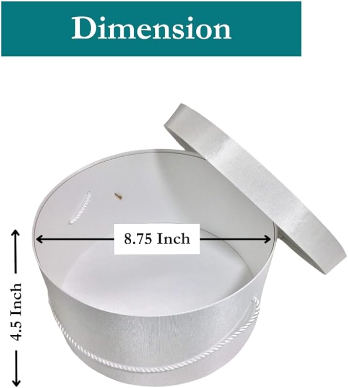 Sarah's Hat Boxes Classic White Hat Box – 8.75" x 4.5" (Dia. x Ht.) Handmade in USA – Odorless Non-Toxic Adhesive, Cording Handle – Premium Storage for Hats & Accessories