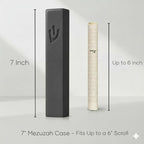 SURI Mezuzah for Door – 7 Inch Dark Gray Concrete Mezuzah Case with Printed Scroll, Self-Stick Jewish Entry Design, Fits a 6 Inch Scroll, Gift Box Included