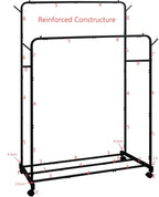 AT-VALY Double Rod Clothing Rack with wheels,Garment Rack for Hanging Clothes,Multi-functional Bedroom Clothes Rack (Black)