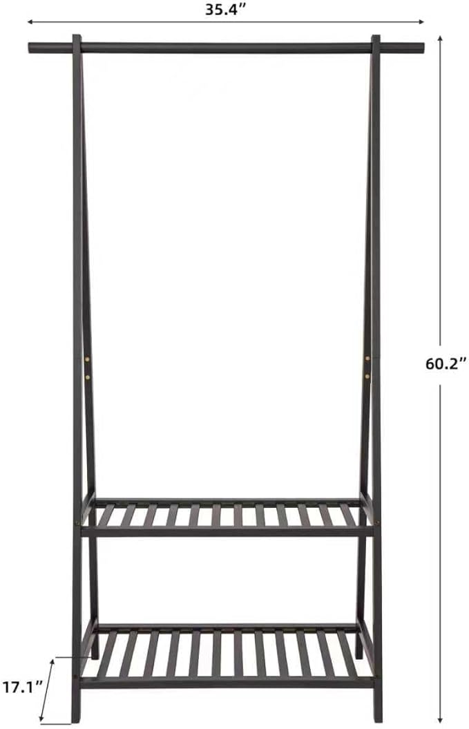 Finnhomy Bamboo Clothes Rack Portable Extra Large Garment Rack 2-Tire Storage Box Shelves For Entryway and Bed Room Patented Design (Black)