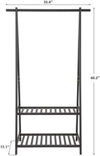 Finnhomy Bamboo Clothes Rack Portable Extra Large Garment Rack 2-Tire Storage Box Shelves For Entryway and Bed Room Patented Design (Black)
