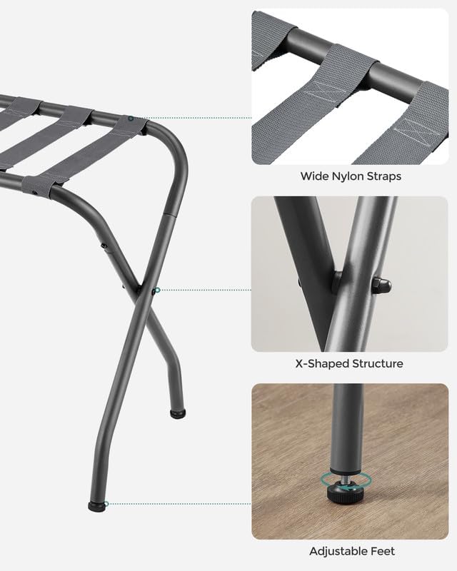 SONGMICS Luggage Rack, Pack of 4, Luggage Racks for Guest Room, Suitcase Stand, Steel Frame, Foldable, for Bedroom, Gray URLR64G04