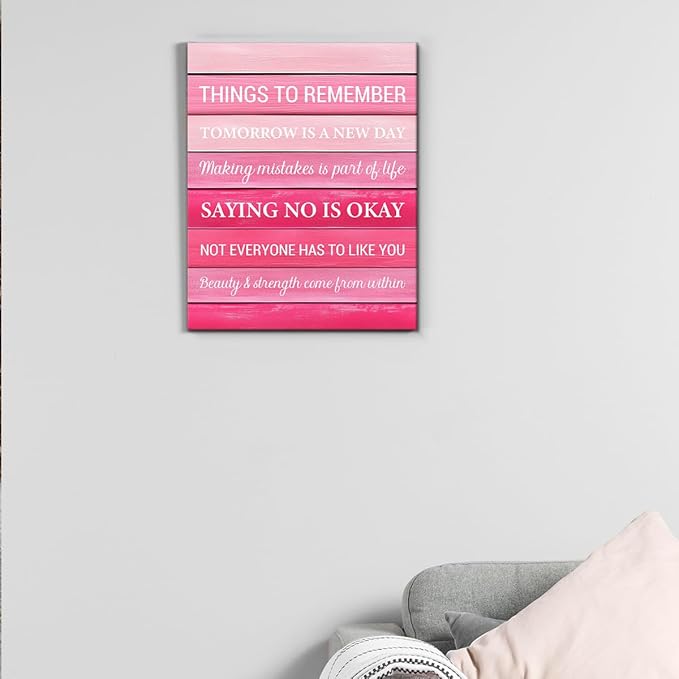 Inspirational Pink Wall Art Decor, Preppy Motivational Room Sign, Pink Positive Canvas Posters Art Work for Home Office Bedroom Living Room Kitchen Bathroom (8 X 10 Inches, Framed)