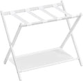 SONGMICS Luggage Rack for Guest Room, Suitcase Stand with Storage Shelf, Steel Frame, Foldable for Easy Storage, Hotel, Bedroom, Cloud White URLR003W01