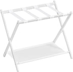 SONGMICS Luggage Rack for Guest Room, Suitcase Stand with Storage Shelf, Steel Frame, Foldable for Easy Storage, Hotel, Bedroom, Cloud White URLR003W01