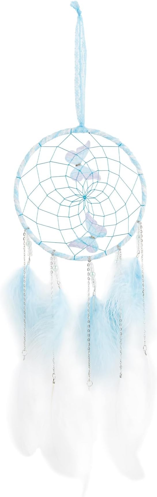 Framendino, Blue Butterflies Dream Catcher with Colorful Feather for Wall Decoration