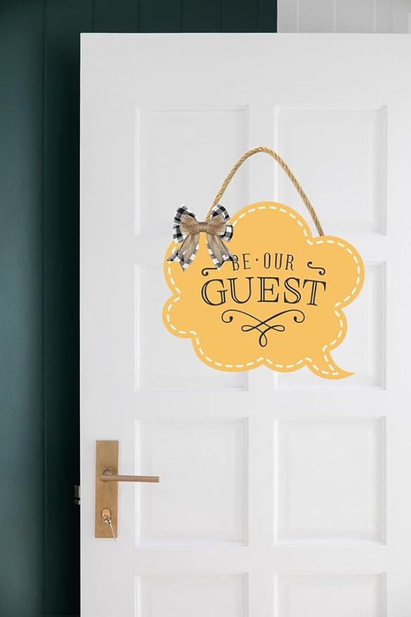 Be Our Guest Sign for Front Door 12'' Bubble Shape Wood Sign Hanging Decor Outdoor sign for Farmhouse porch Wall Pediments Decorations