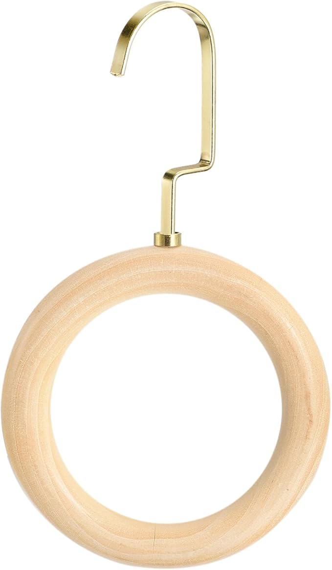 uxcell 4 Inch Scarf Ring Hanger, Scarf Organizer Holder Wooden Circles Rings Hanging Hook for Belt Tie Scarf, 10cm Length Hook (Gold)