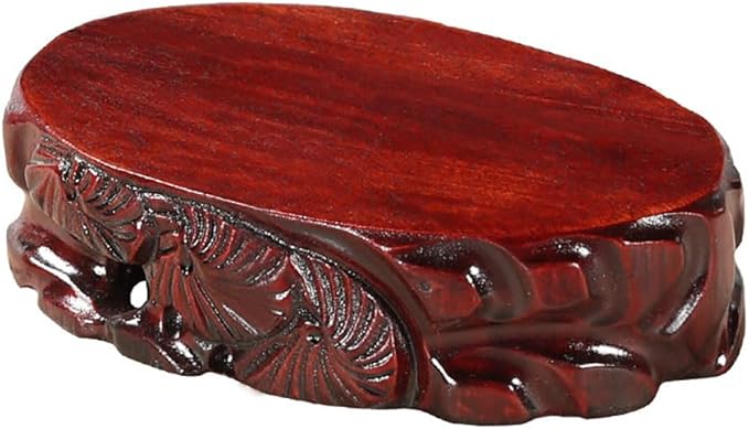 GOLDY&WENDY Oriental Furniture Rosewood Wooden Display Stand Oval Hand-carved Stone Buddha Statue Ornament Pedestal