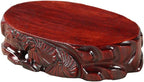 GOLDY&WENDY Vintage Chinese Wooden Small Oval Display Stand Handmade Carved Vase Fishbowl Stone Buddha Statue Ornament Pedestal