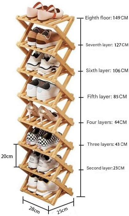 Simcat Bamboo Shoe Rack, Portable Folding Shoe Storage Rack,No Installation Free Standing Shoe Rack for Entryway, Closet, Dorm/Small Spaces (Seven shades of tawny)