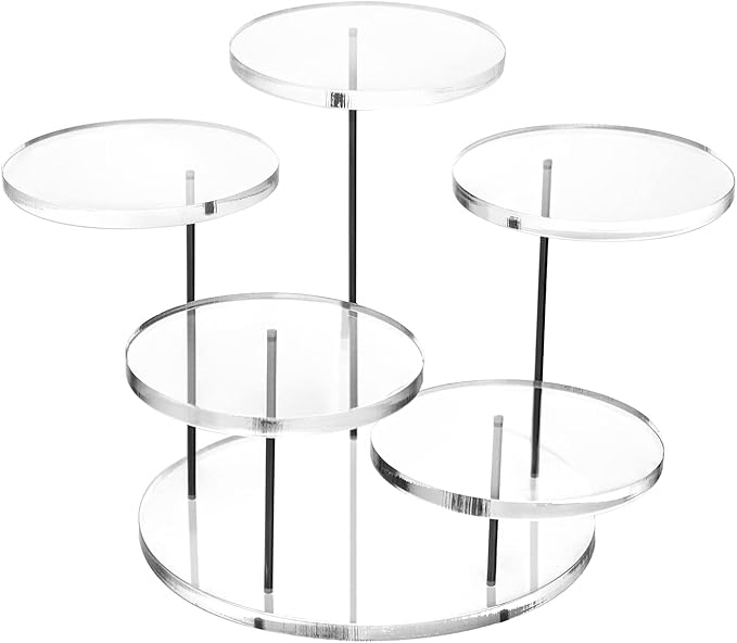 QWORK Round Acrylic Products Display Riser Stands, 5 Tier Displaying Risers Display Stands for Rings Earrings and Mini Figurines, Clear 1 Pack