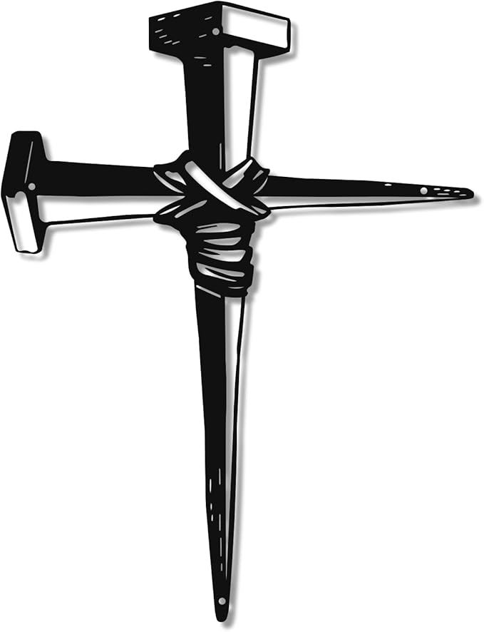 WAKOSAN Black Metal Cross Wall Decor - Two Nails Crosses Design, Hollow Out Artistic Hanging Ornament for Home Church Decoration（12.6"x16.5"） (Nails Cross)