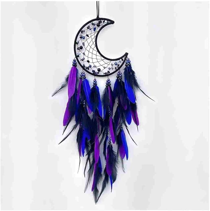 Moon Dream Catcher Handmade for Bedroom Purple and Blue Feather Dream Catchers for Home Decoration Ornaments for Bedroom Wall Hanging (Purple Feather - 1pc)