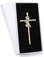 DCCXN Baby Wall Cross Baptism Gifts for Girls, 6 Inch Gold Praying Baby Girl Crosses for First Holy Communion, Christening, Baptismal Cross Decor-Gold Girl Crosses