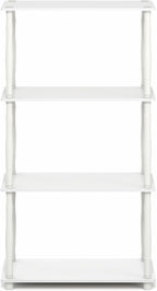 Furinno Turn-N-Tube Storage Shelves, 4-Tier Open Frame Book Shelf, Standing Corner Shelf, Toolless Open Shelves, Classic Tubes, for Organization and Storage, Living Room, Home Office, White