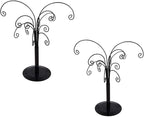 10.6 inch Ornament Tree Display Stand Rotating Decor, Decorative Black Metal Tabletop Display Stand Features Multiple Hooks, Display Rack for Ornaments Glass Globes Balls and Small Craft Items (2PCS)