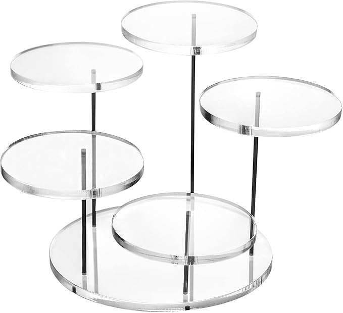 QWORK Round Acrylic Products Display Riser Stands, 5 Tier Displaying Risers Display Stands for Rings Earrings and Mini Figurines, Clear 1 Pack