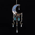 Agate Moon Dream Catchers with Crystal 7 Chakra Gemstone Dream Catchers Color Natural Gem Agate Wall Hangings Room Garden Dreamcatchers Decor (Blue)