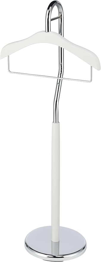 Proman Proudcts Amber Freestanding Valet Stand Coat Rack Organizer for Men and Women with Hanger, Trouser Bar, White