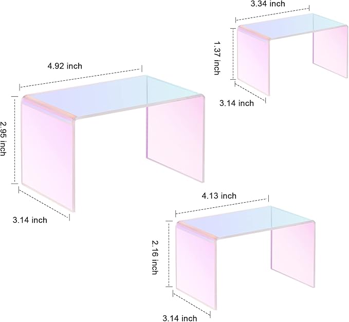 Chuangdi 2 Sets Acrylic Display Risers, Product Stand, Jewelry Display Riser Shelf Showcase Fixtures for Dessert Cupcake Candy Figure Treat Action Showcase(Rainbow Color,Small Set)