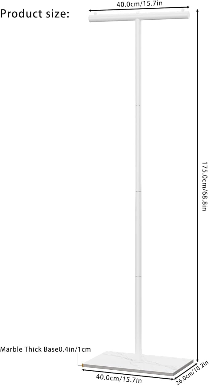 OUTBROS Metal Coat Rack, Coat Tree with Rock Base, T Shaped Freestanding Clothe Rack, Coat Hanger Stand Suitable for Bedroom, Hallway, Entrance, 68.9 Inches High, White