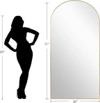 Dewfig Arched Full Length Mirror, 71"*30" Large Floor Mirrors, Full Body Mirror for Leaning or Hanging, Standing Mirrors for Bedroom, Living Room,Dressing Room, Aluminum Alloy Frame, Gold