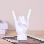 QIANLING 7.7" White Resin Rock On Hand Gesture Statue - Rock Culture Music Lovers' Decorative Tabletop Sculpture for Bookshelf, Desk & Mantel Decor in Home or Office, Modern Symbolic Figurine