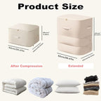 Ultra Space Saving Self Compression Organizer, 3-Layer Zipper Large Capacity Storage Bag, Thick Satin Fabric Heavy Duty Bags for Comforters Blankets Bedding Duvet (Beige, X-Large, 21x17x24in)
