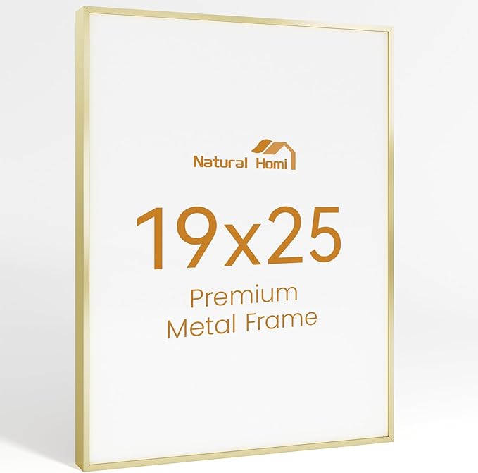 19x25 Aluminum Metal Picture Frame,Tempered Glass Gold Photo Frame 19x25 for Family Photo,Posters,Art,Document to Wall Mount Horizontally or Vertically