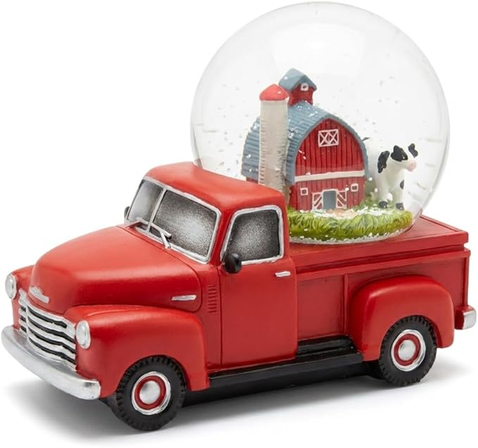 Wisconsin Snow Globe Red Vintage Pickup Truck Farm Barn Cow Resin Souvenir 4 Inch