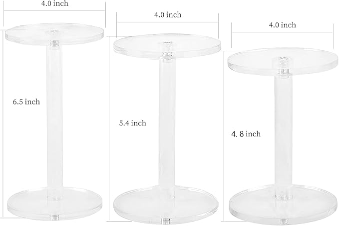 3 Pack 4 " Dia Acrylic Display Riser Jewelry Watches Round Pedestal Flower- Stand Small Figure Holder for Kitchen, Dining Room, Living Room Furniture
