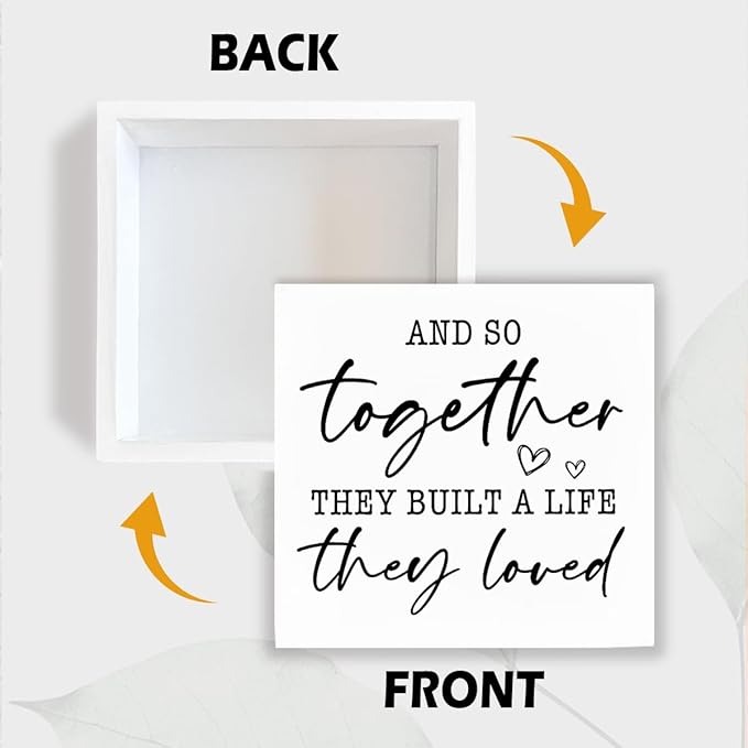 Motivational Home Decoration, And So Together They Built A Life They Loved, Farmhouse Wooden Signs, Positive Quote Sign, Home Desk Decor, Housewarming Gift, Box Sign Decor Tabletop, 5.1x5.1inches