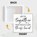 Motivational Home Decoration, And So Together They Built A Life They Loved, Farmhouse Wooden Signs, Positive Quote Sign, Home Desk Decor, Housewarming Gift, Box Sign Decor Tabletop, 5.1x5.1inches