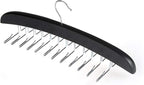Wooden Tie Hanger,24 Tie Organizer Rack Hanger Holder Hook (Black, 24 Hooks)