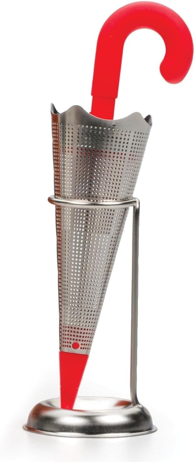 RSVP International Novelty Loose Leaf Tea Infuser/Strainer Includes Drip Stand, Umbrella/Stand, 1.25 x 5"