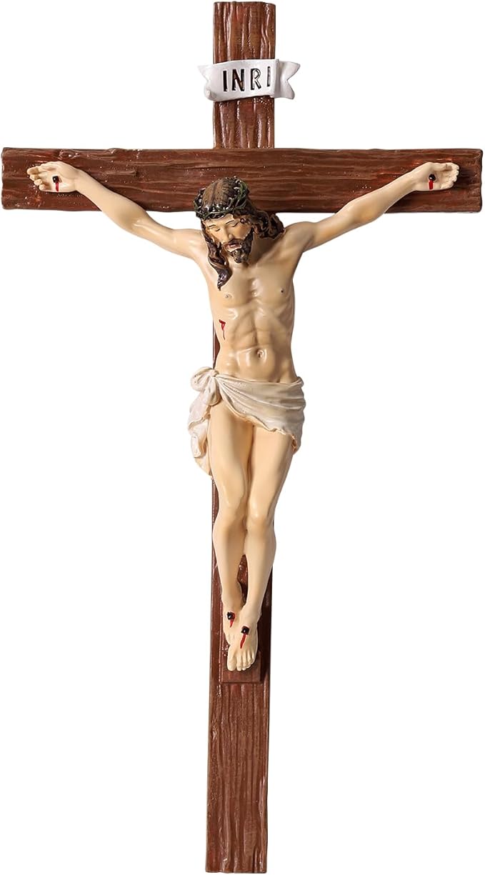 TALPGOD Crucifix Wall Cross 15 Inch,Jesus Cross Home Décor,Jesus Statue Catholic Hanging Cross for Wall Art,Religious Wall Crucifix Decor,Crucifijos Catolicos Cross Wall Decor